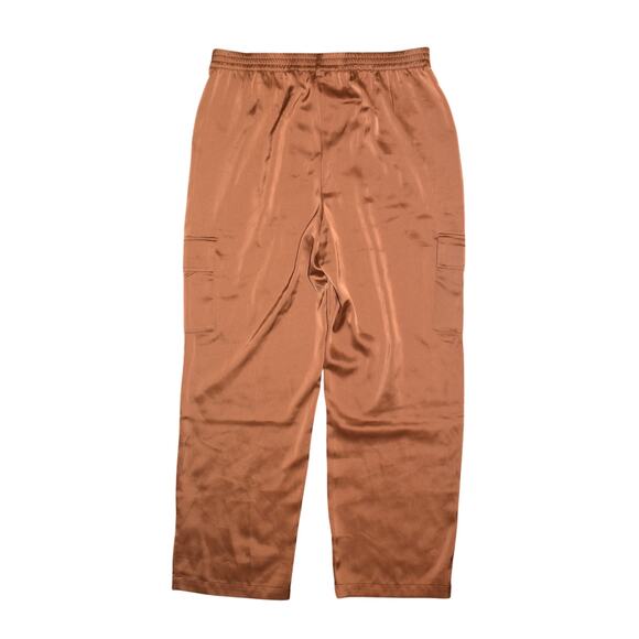 NICOLE MILLER NEW $225 Wide Leg Satin Cargo Pants Copper Brown Large - Picture 2 of 3